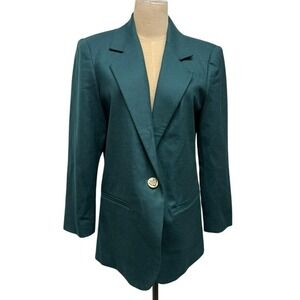 Sag Harbor Teal Green Wool Blazer Jacket Size 6P Professional Workwear Warm